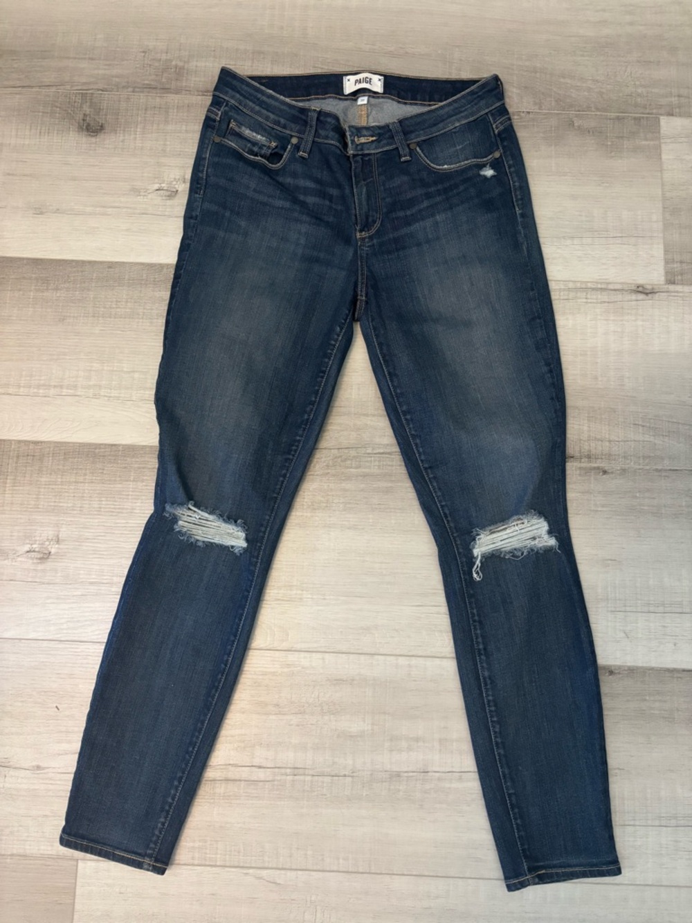 PAIGE Verdugo Ankle Skinny Jeans Distressed Knees Dark Wash Women’s Size 30